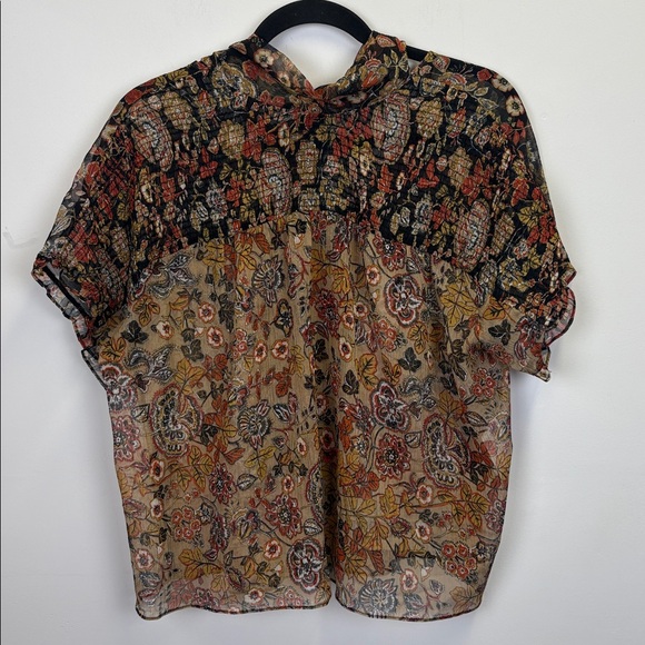 Zara Basic Sheer Floral Blouse with Tie detail in back/ Size small - Picture 2 of 11